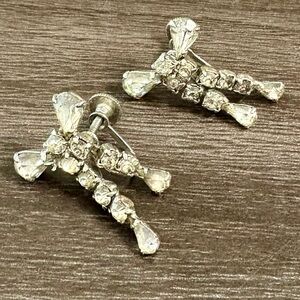 Vintage Crystal Bow Screw Back Earrings